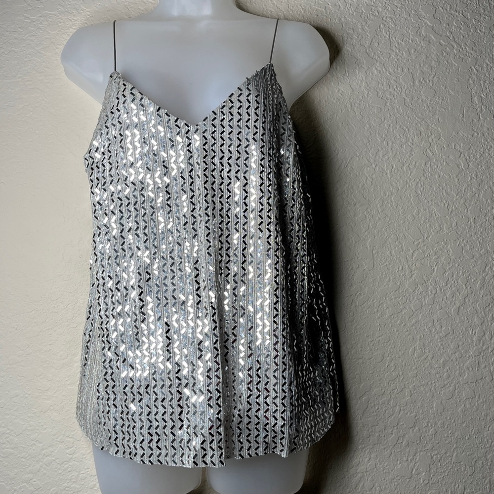 Lost + Wander Silver Cevron Tank Top Size S Metallic Cocktail Festival Trendy